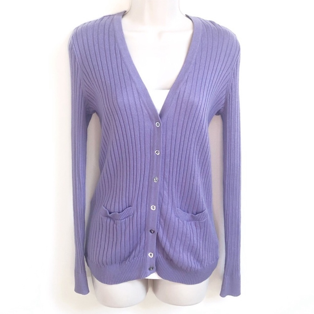 Magaschoni cashmere b neck long sleeve ribbed button down car…